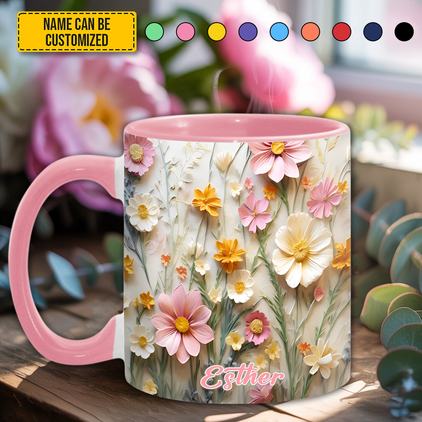 Flower accent mug - Personalized Accent Mug