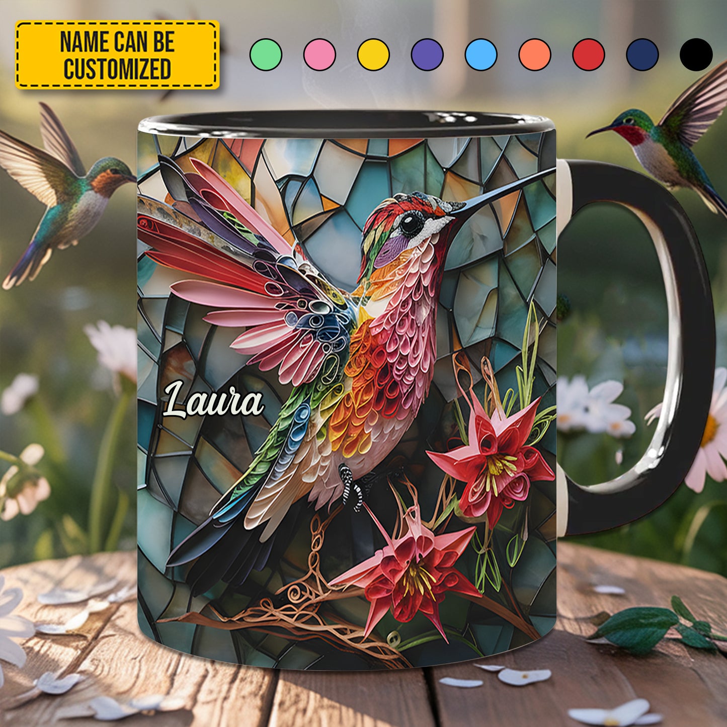 Personalized Stained Glass Hummingbird Accent Mug