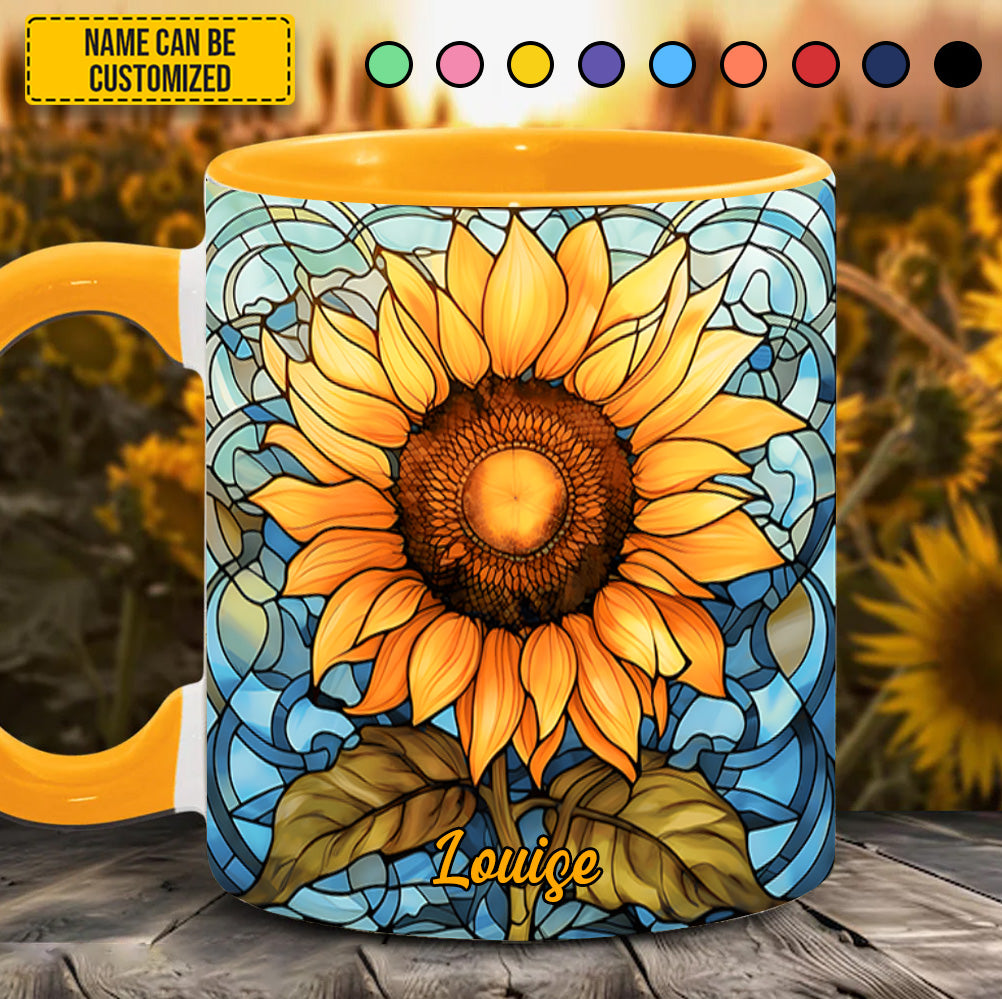 Stained Glass Sunflower - Personalized Sunflower Accent Mug