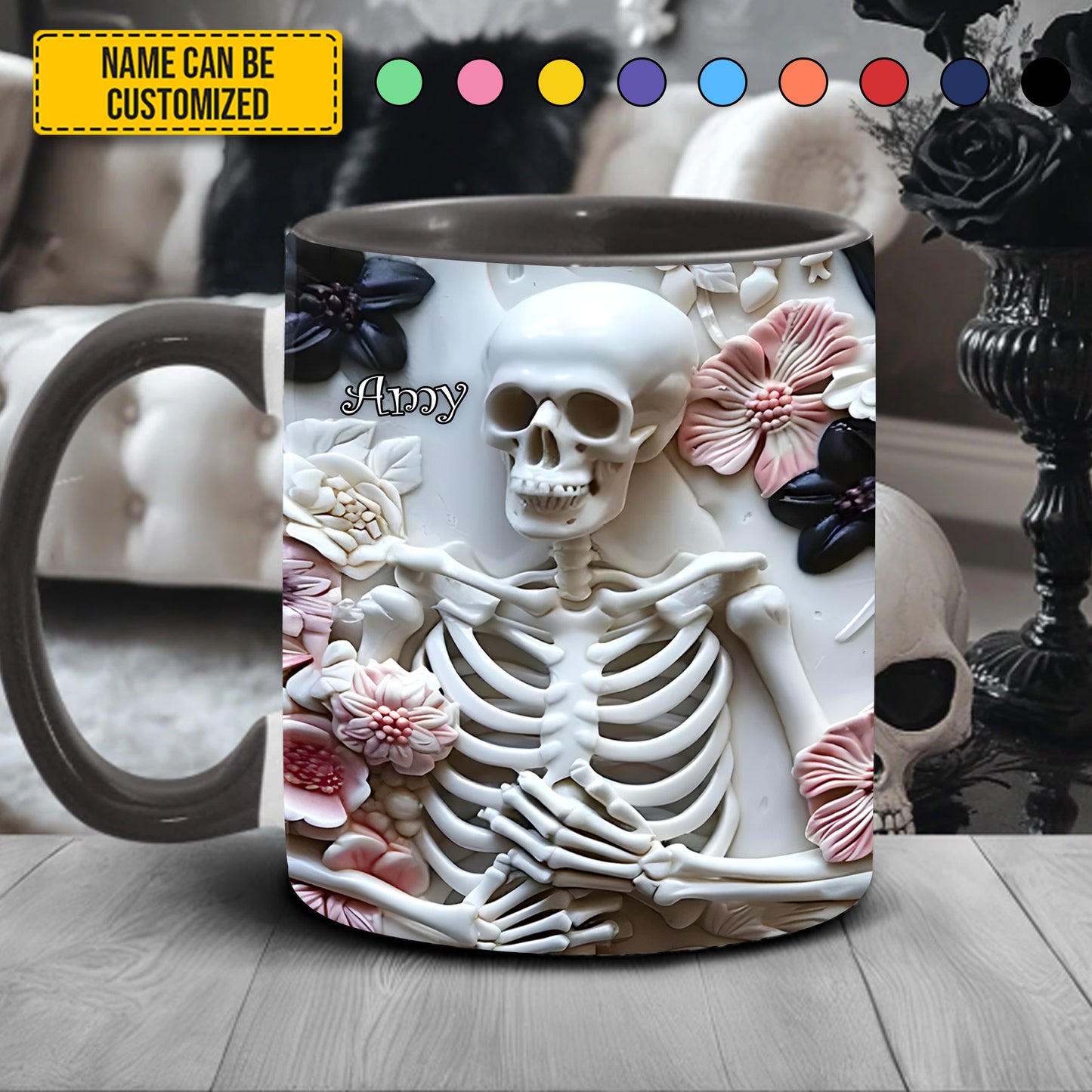 Skull Flowers - Personalized Skull Accent Mug