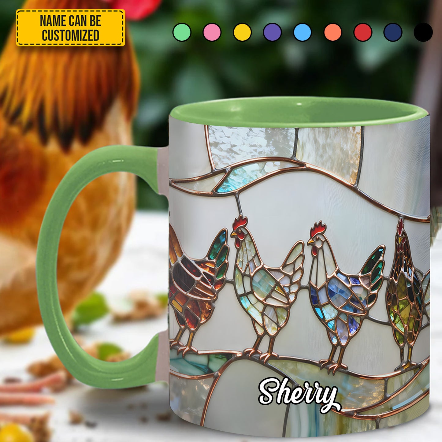 Personalized Chicken Stained Glass Accent Mug
