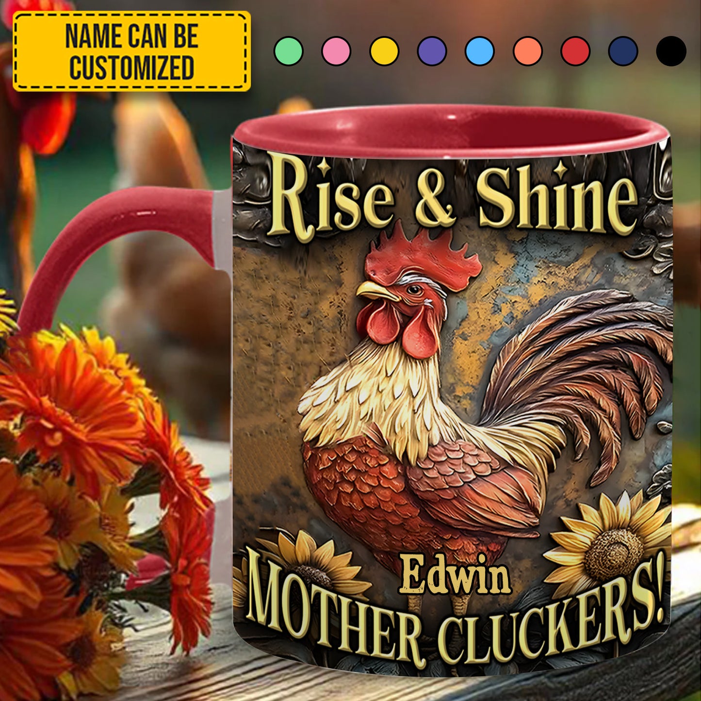 Rise & Shine - Personalized Chicken Accent Mug