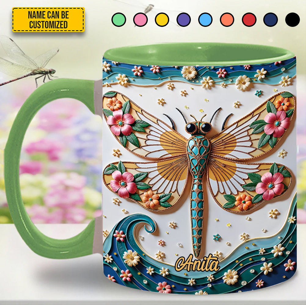 Dragonfly Floral - Personalized Dragonfly Accent Mug
