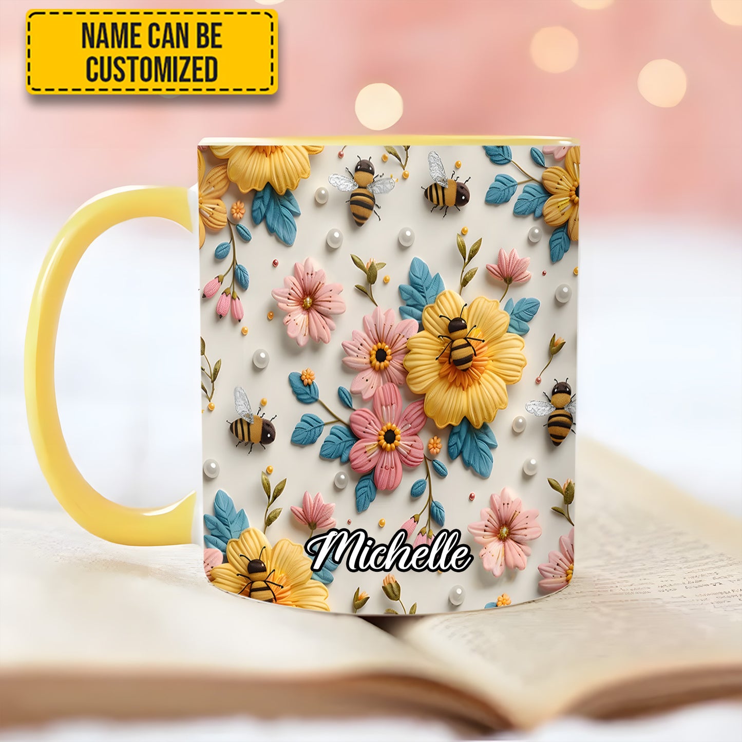 Personalized Bee & Bloom Accent Mug