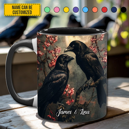 Eternal Bond – Personalized Couple Raven Accent Mug