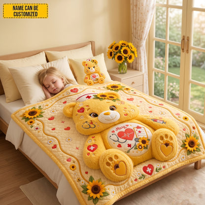 Personalized Cute Nurse Bear Blanket