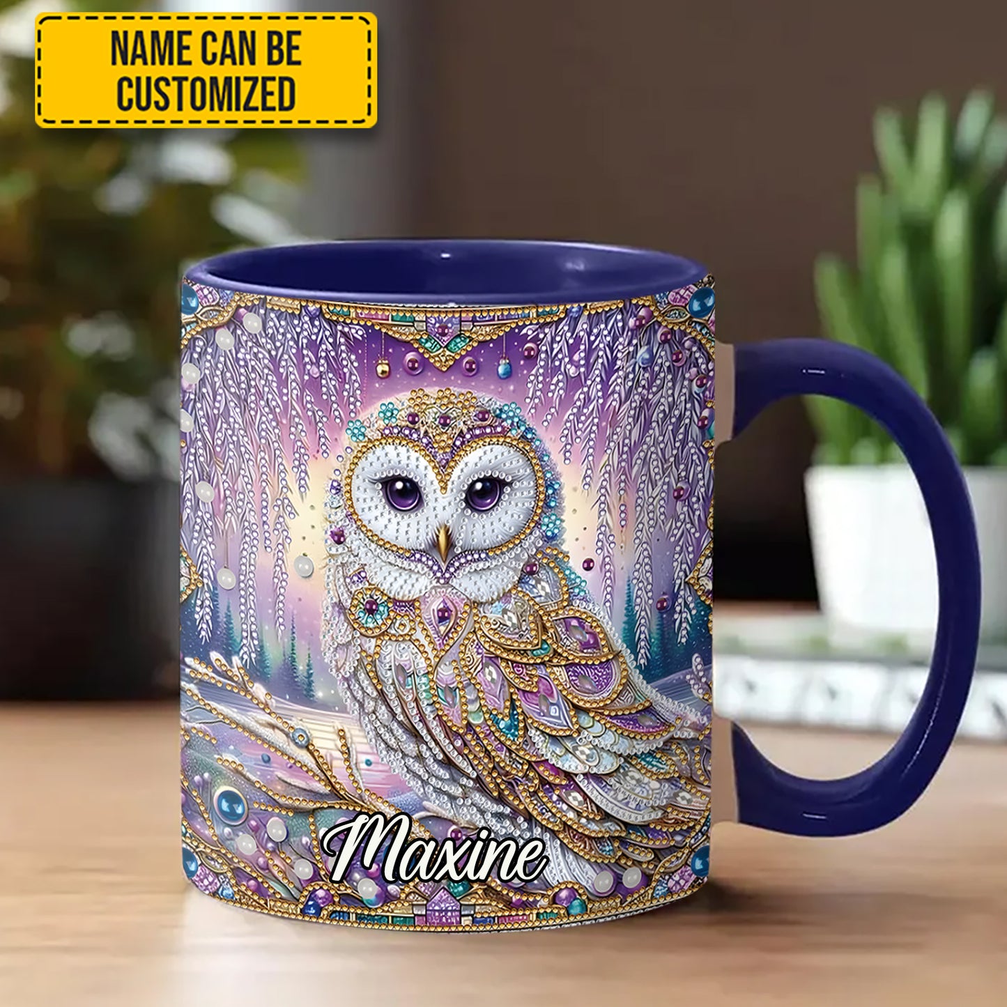 Crystal Diamond - Personalized Owl Accent Mug