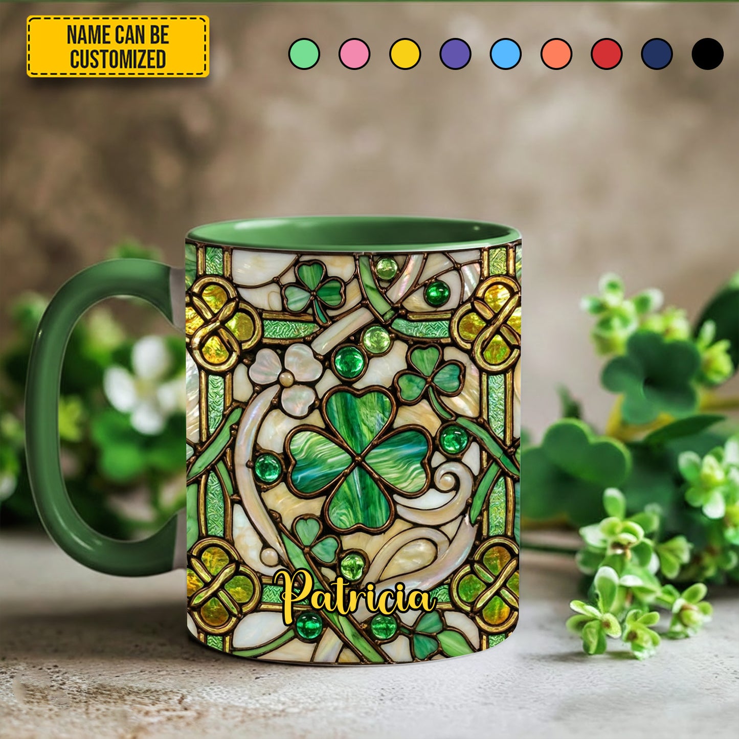 Personalized St Patrick Day Shamrock Accent Mug
