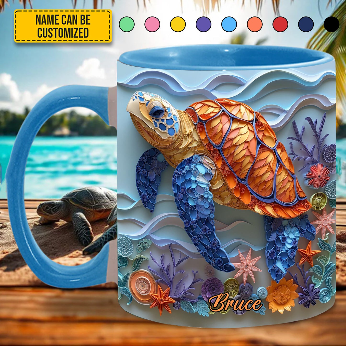 Sea Turtle - Personalized Turtle Accent Mug