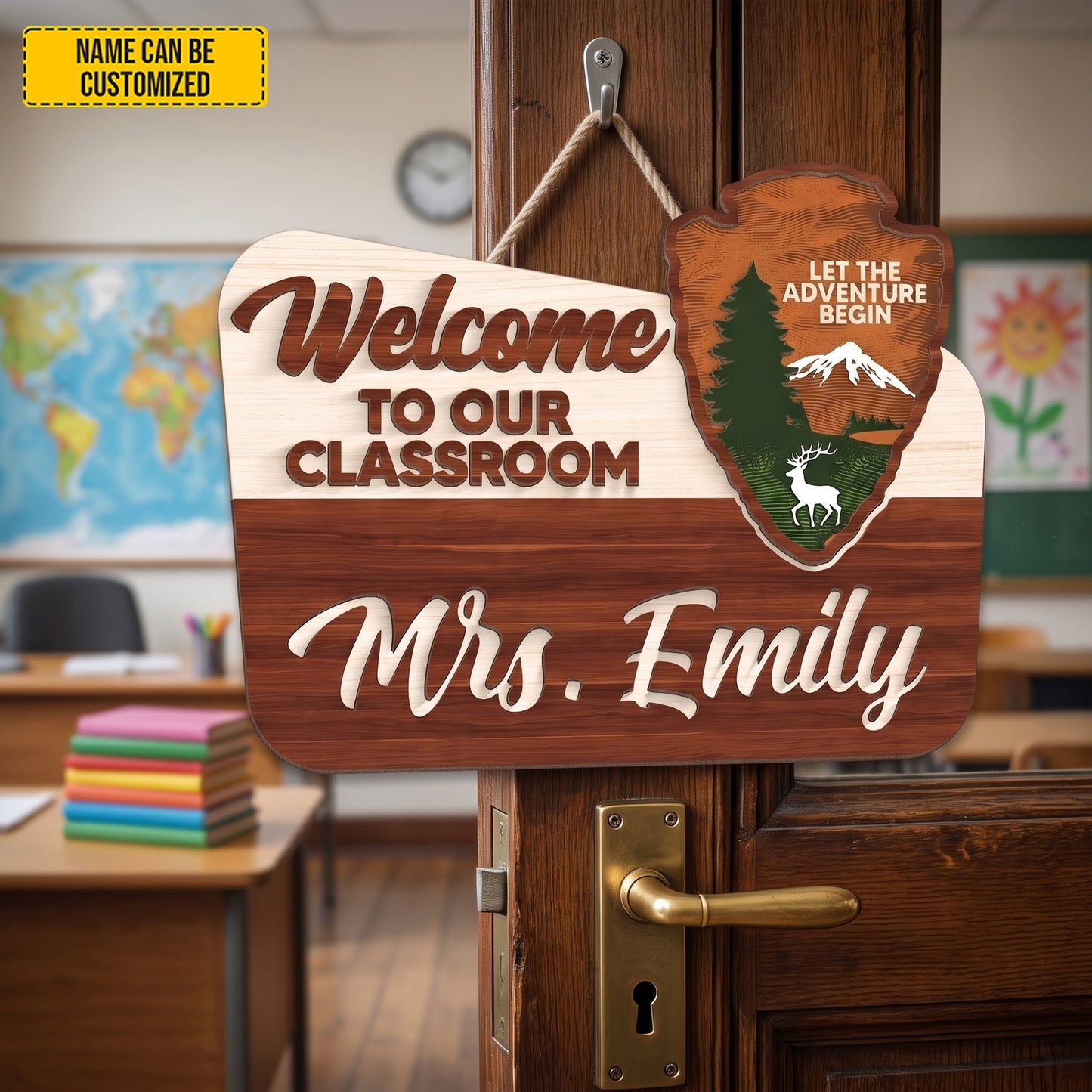 Personalized Teacher Name Sign for Classroom Door - National Park Style Wooden Sign