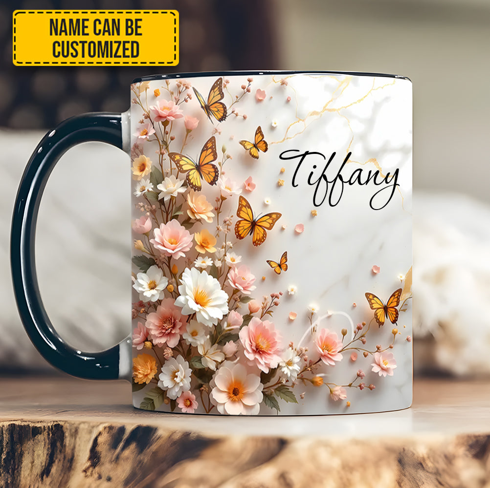 Butterfly and Flower - Personalized Accent Mug