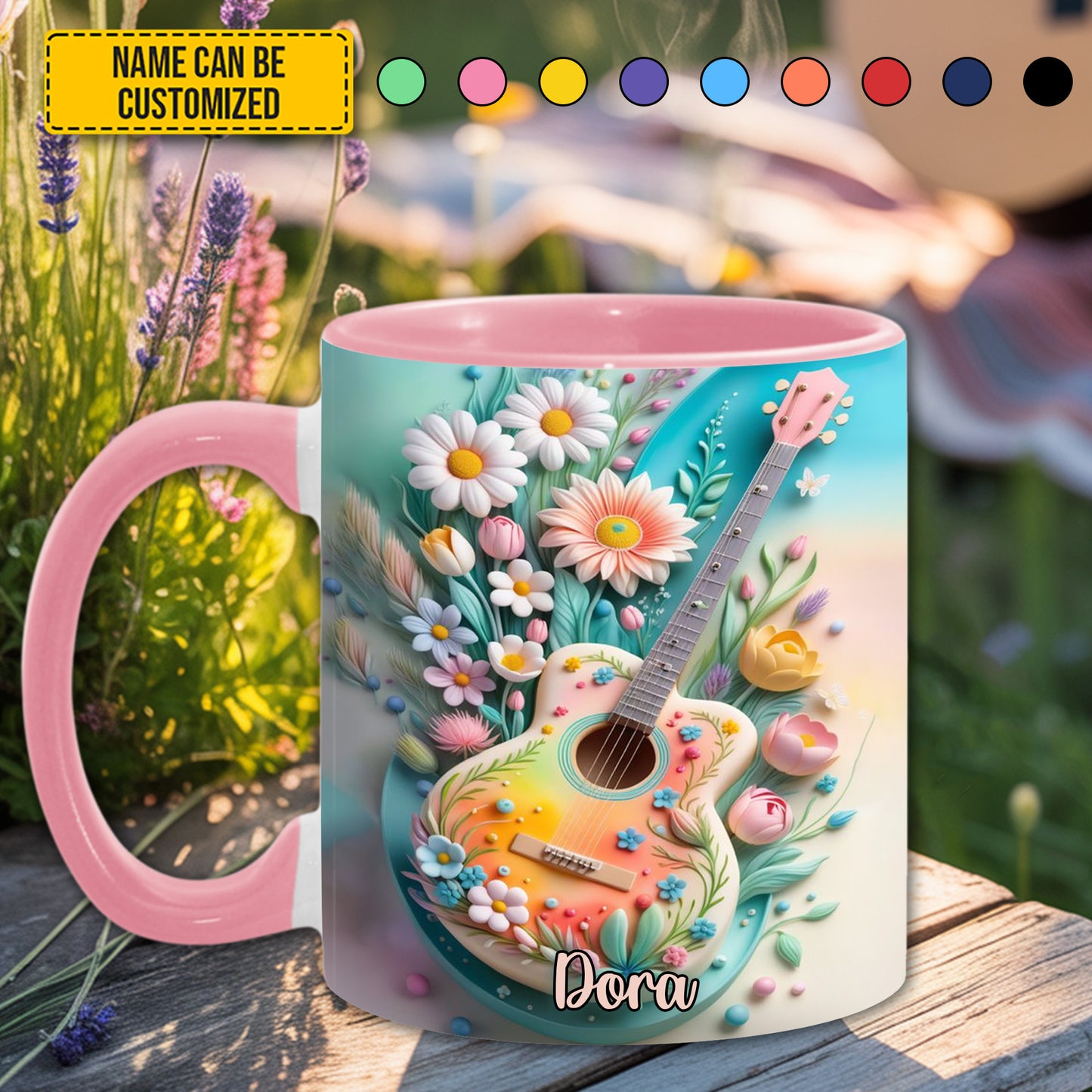 Guitar Floral - Personalized Guitar Accent Mug