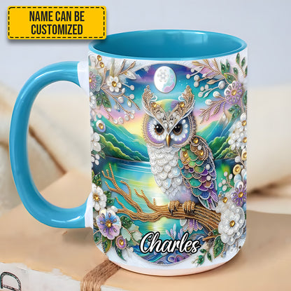 Owl Flower Pattern Diamond - Personalized Owl Accent Mug