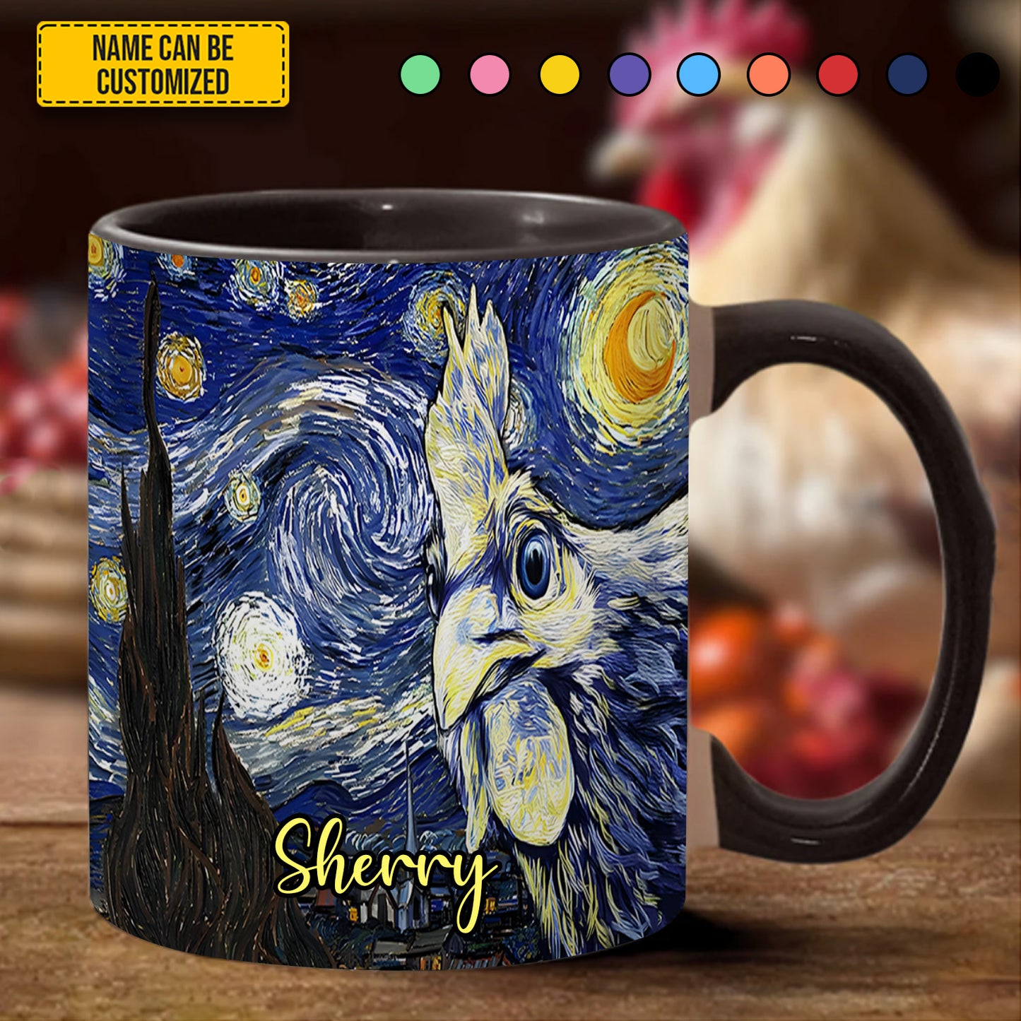 Personalized Starry Night Rooster Accent Mug