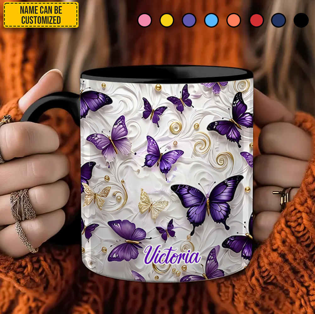Lavender Butterfly Accent Mug - Personalized Accent Mug