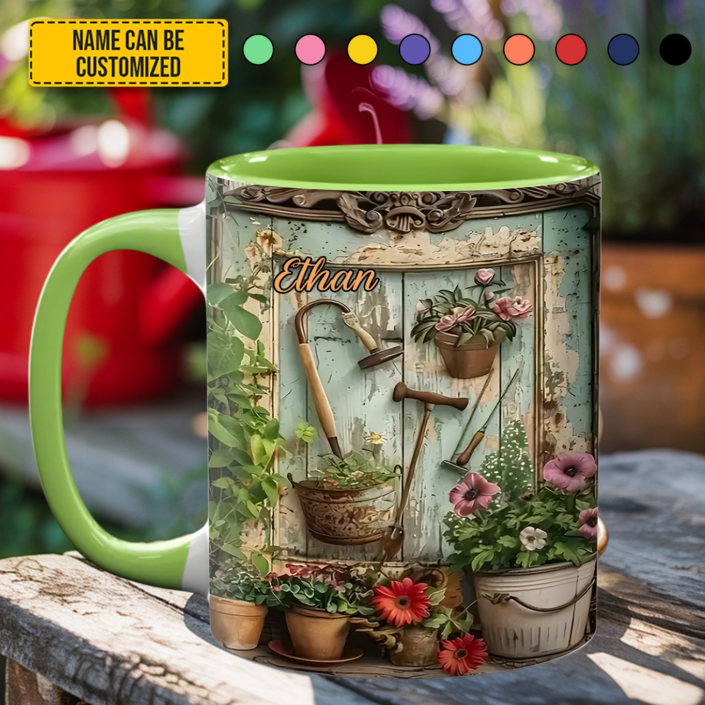 Garden Tools And Flowers - Personalized Gardening Accent Mug