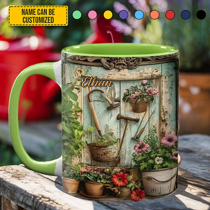 Garden Tools And Flowers - Personalized Gardening Accent Mug
