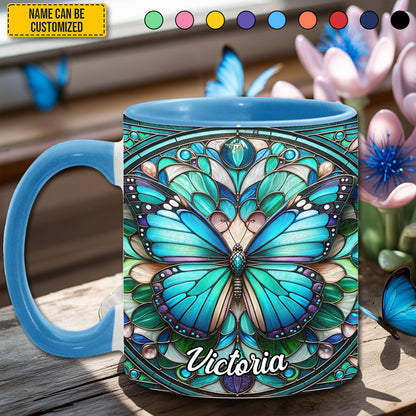 Stained Glass Butterfly - Personalized Butterfly Accent Mug