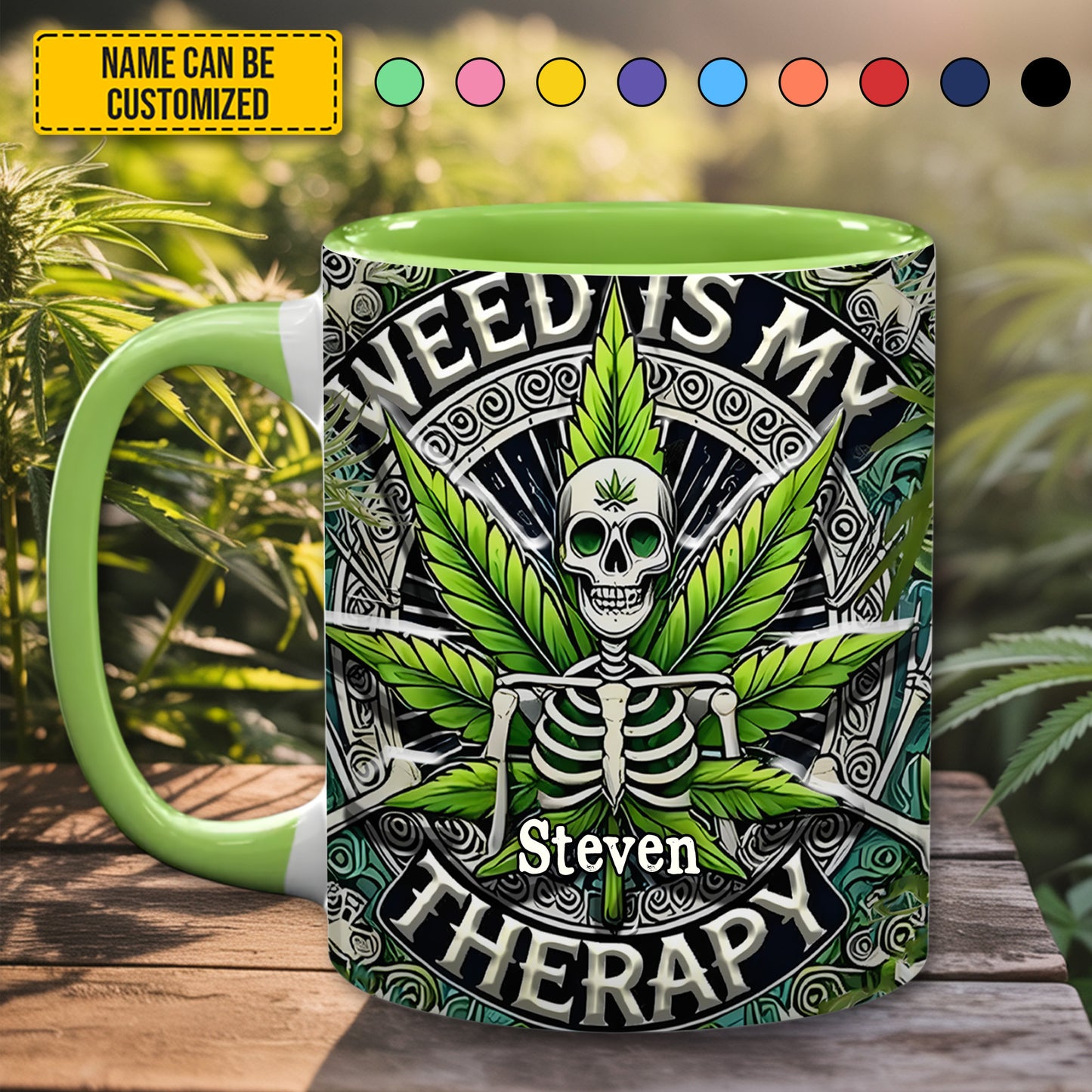 Weed Is My Therapy - Personalized Accent Mug