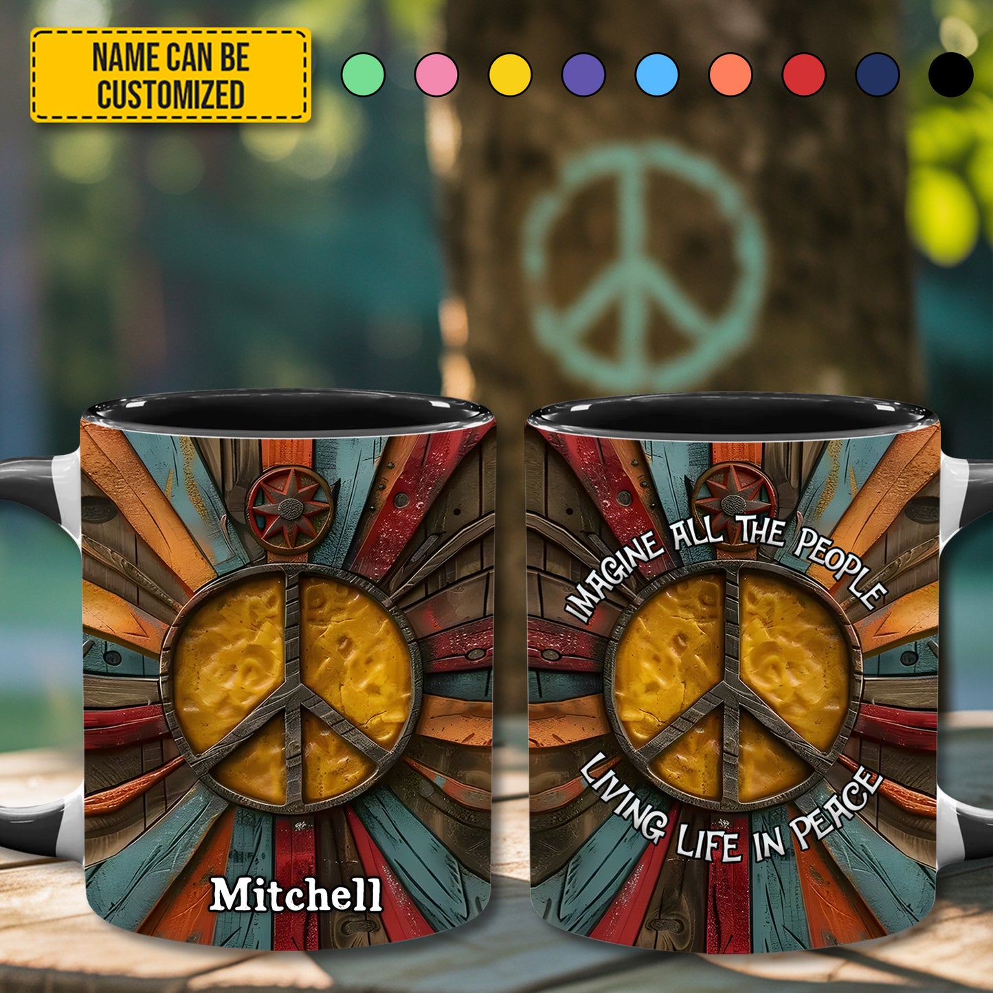 Hippie Symbol - Personalized Hippie Accent Mug