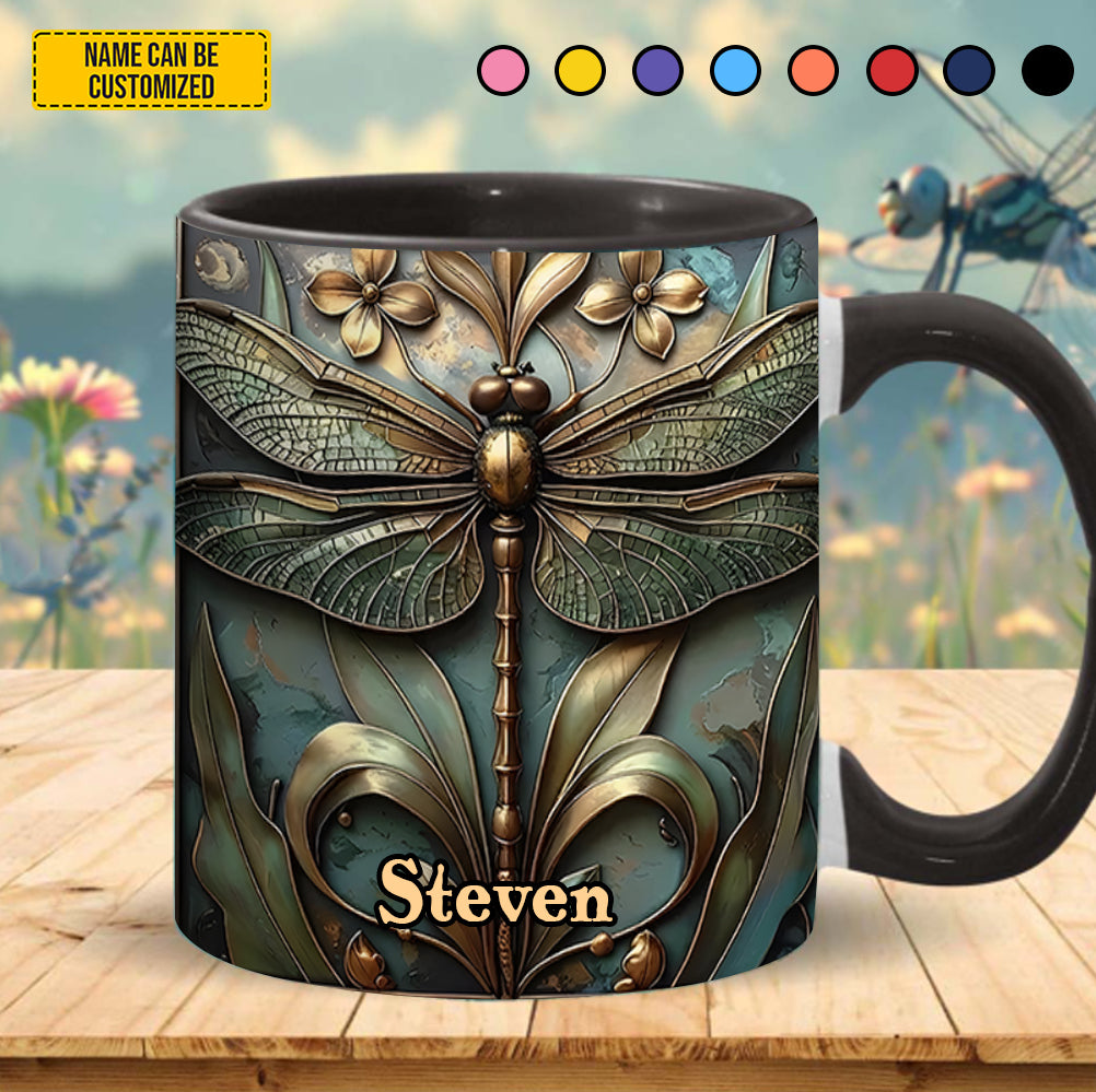 Dragonflies Antique Bloom Accent Mug - Personalized Accent Mug