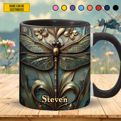 Dragonflies Antique Bloom Accent Mug - Personalized Accent Mug