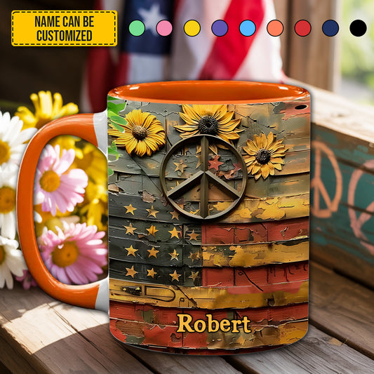 Sunflower USA Flag  - Personalized Accent Mug