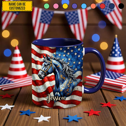 Personalized Patriotic Horse Accent Mug