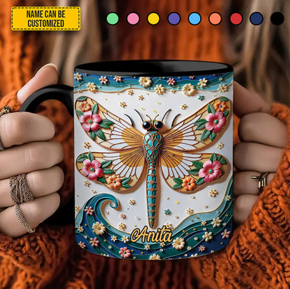 Dragonfly Floral - Personalized Dragonfly Accent Mug