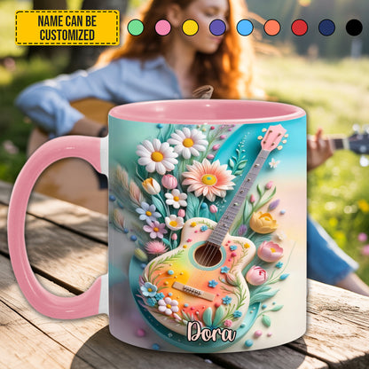 Guitar Floral - Personalized Guitar Accent Mug