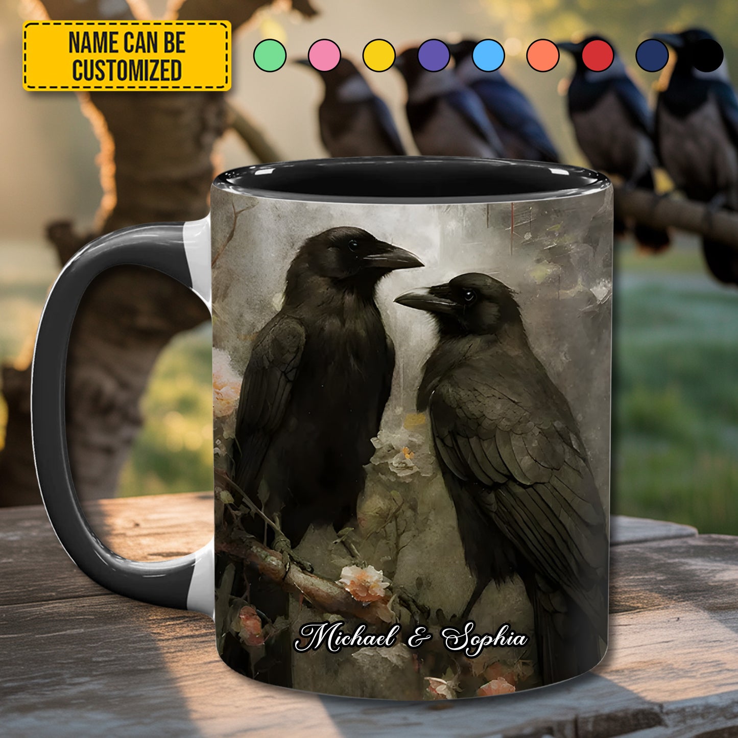 Raven Hearts - Personalized Raven Couple Accent Mug