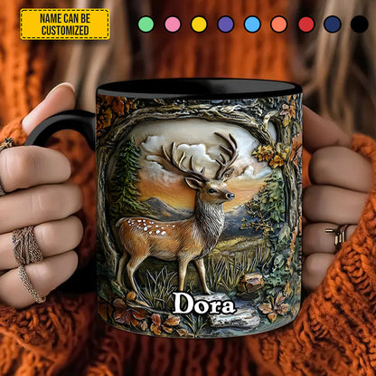 Deer In Forest - Personalized Deer Accent Mug