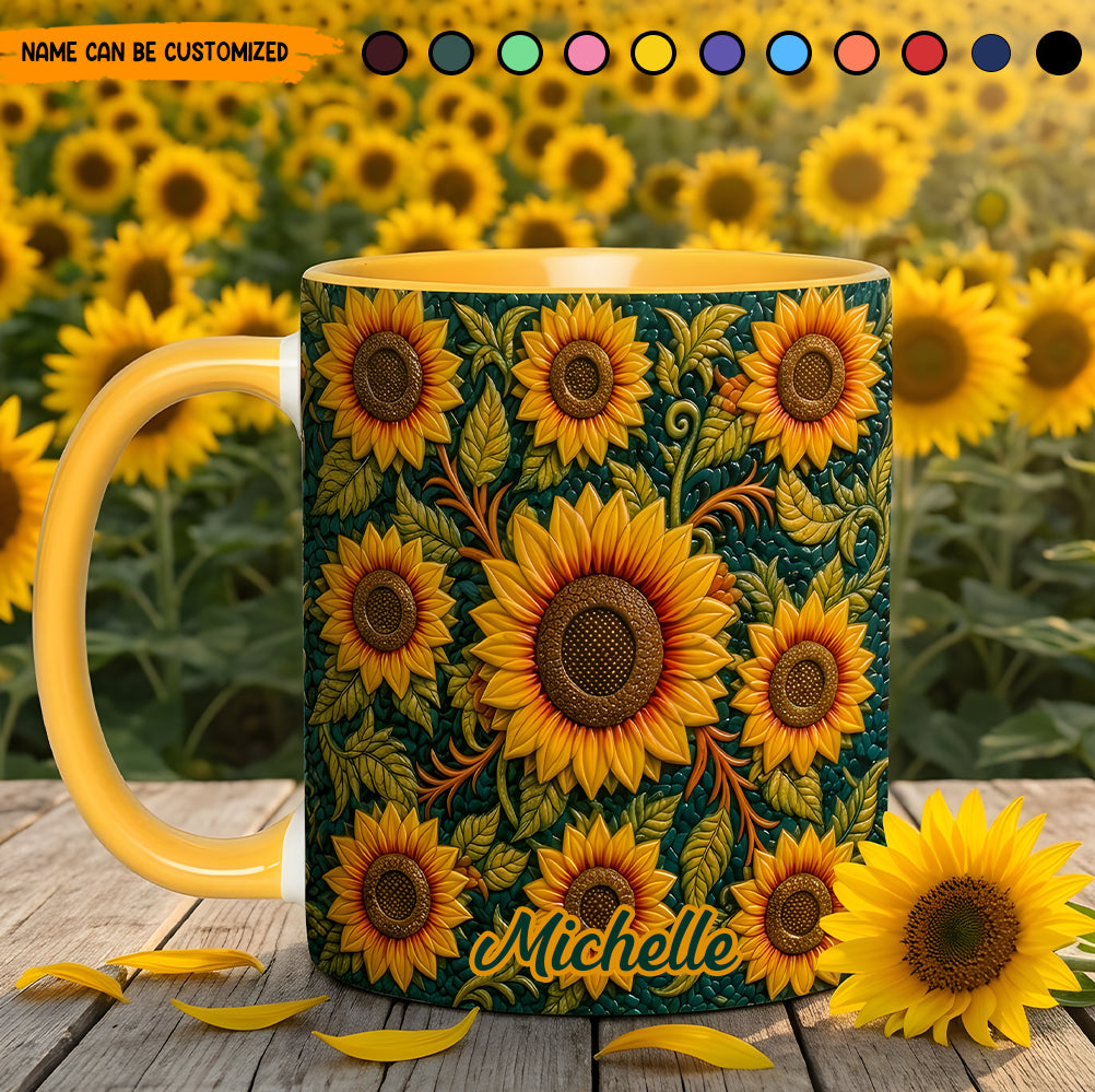 Personalized Sunflower Pattern Accent Mug