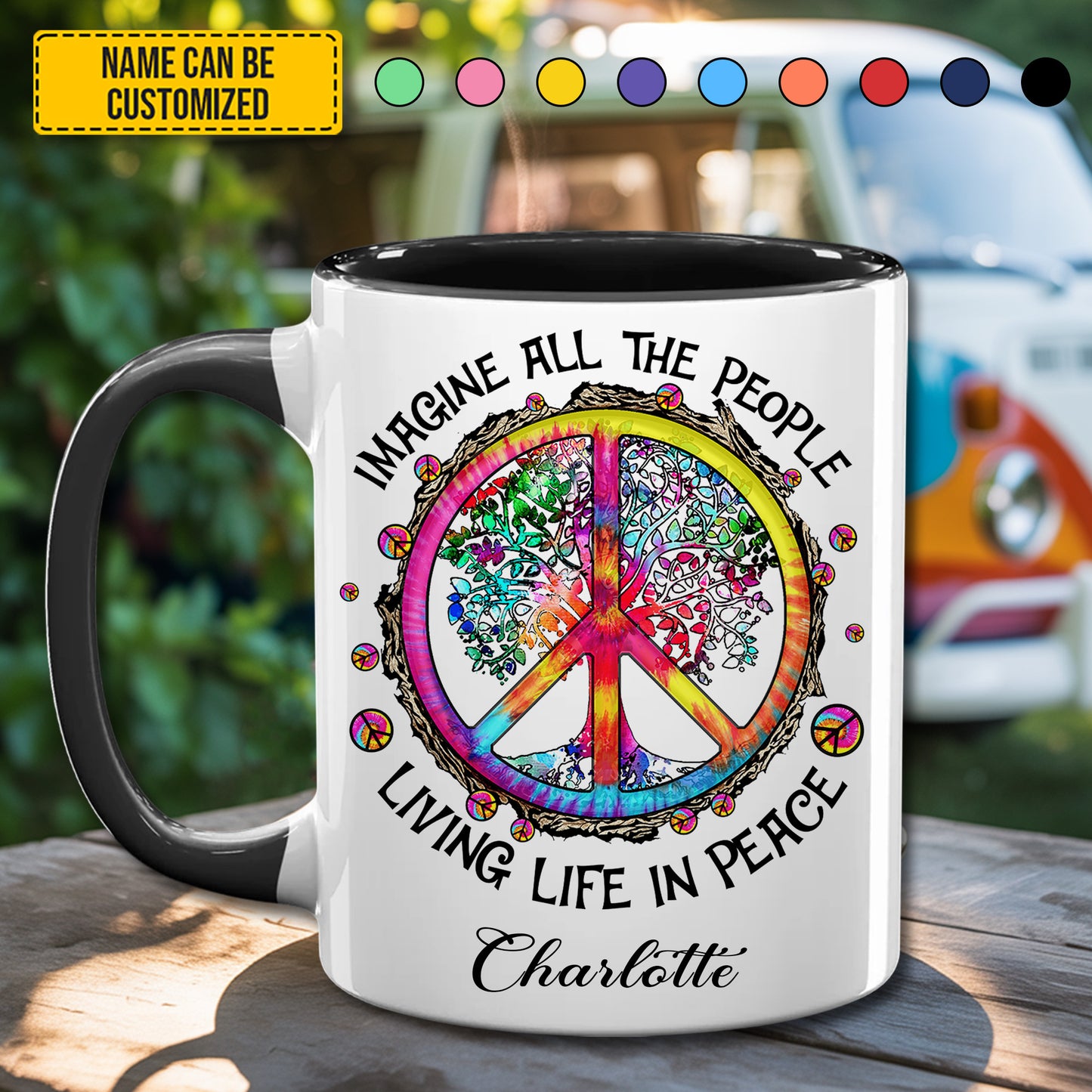 Imagine All The People - Personalized Hippie Accent Mug