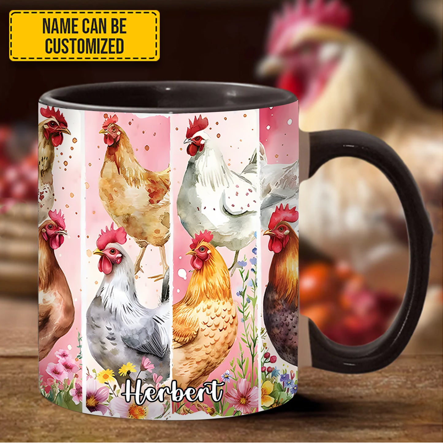 Watercolor chicken - Personalized Accent Mug
