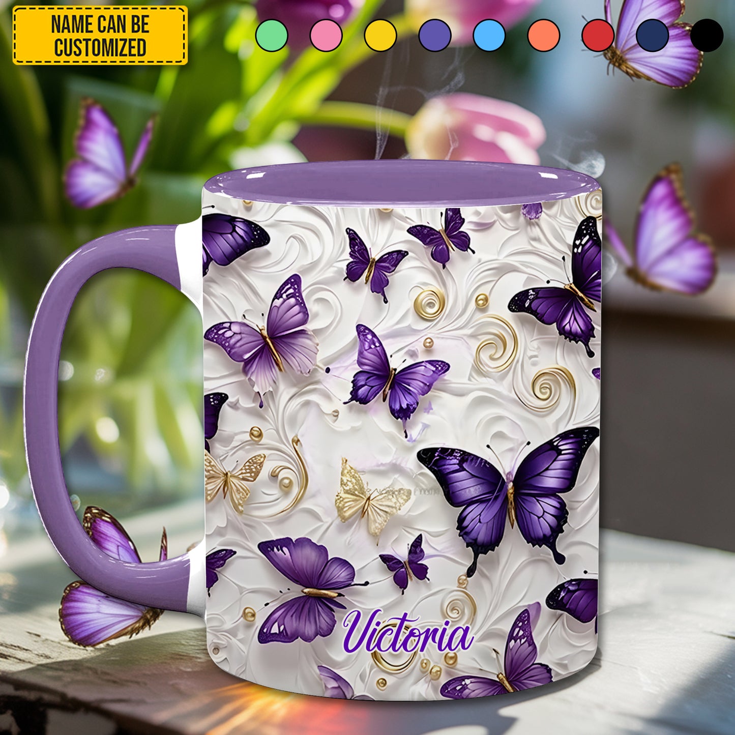 Lavender Butterfly Accent Mug - Personalized Accent Mug
