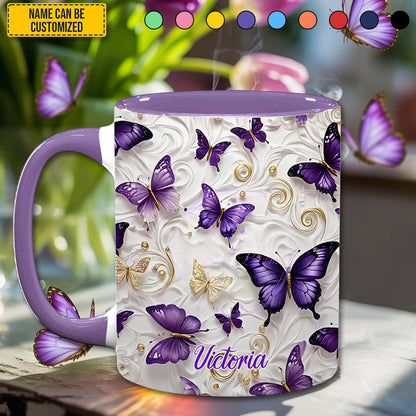 Lavender Butterfly Accent Mug - Personalized Accent Mug