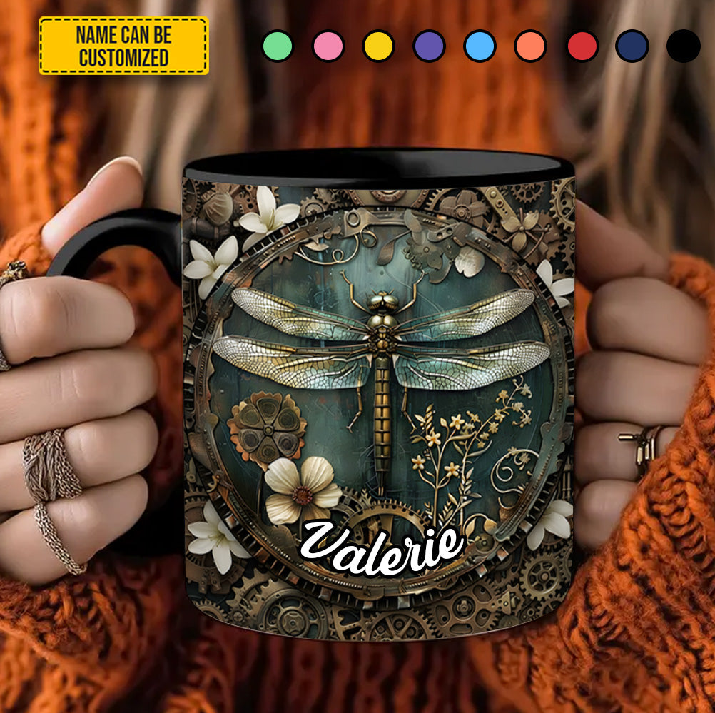 Vintage Dragonfly Floral - Personalized Dragonfly Accent Mug