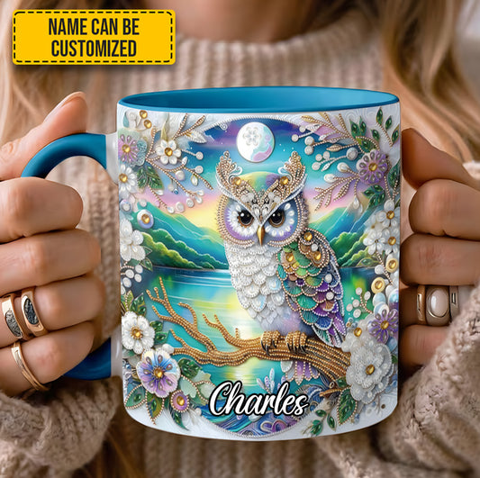 Owl Flower Pattern Diamond - Personalized Owl Accent Mug