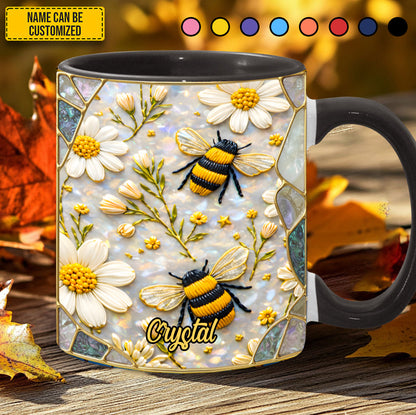 Bee Floral Daisy Stained Glass  - Personalized Bee Accent Mug