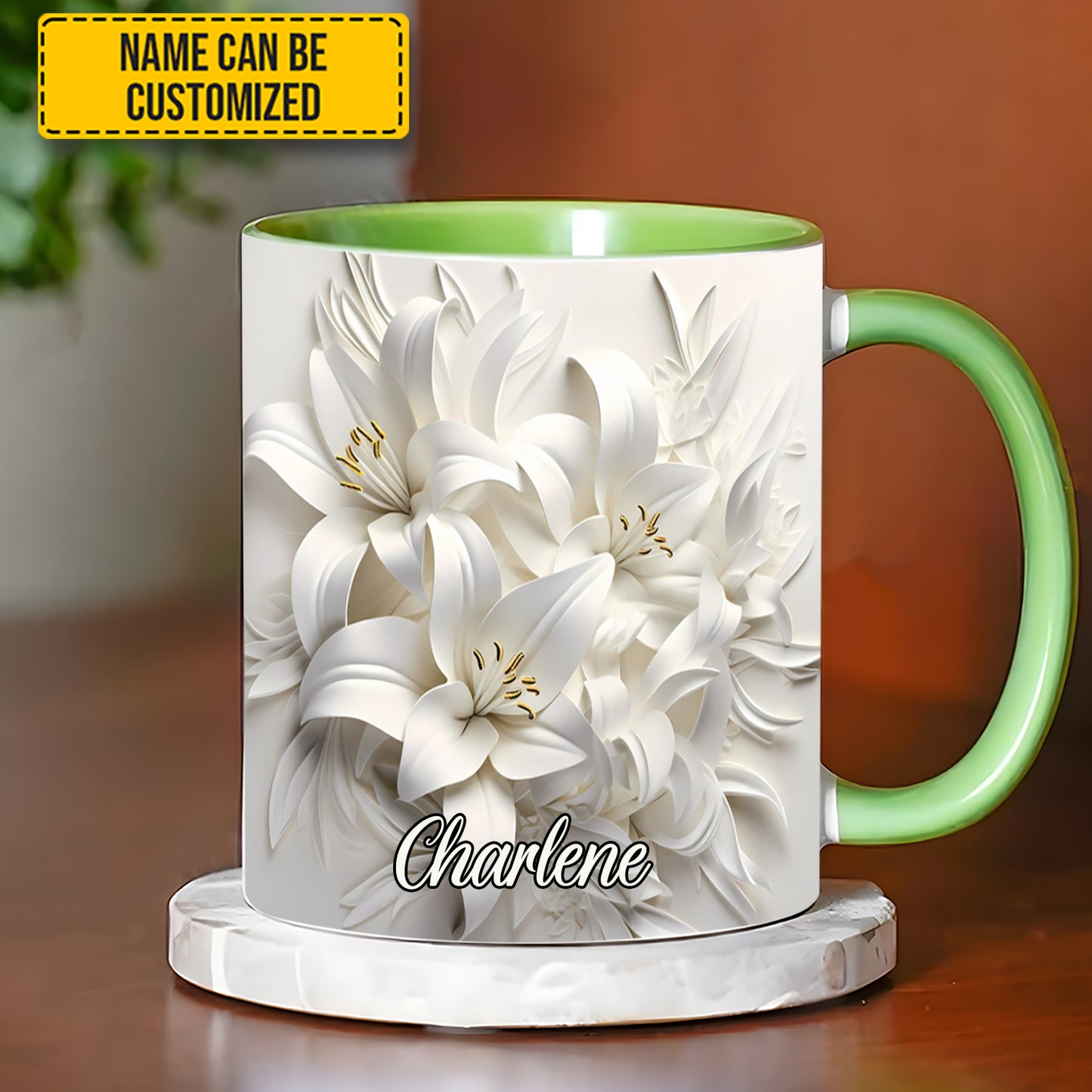 White Lilies Flowers - Personalized Flower Accent Mug