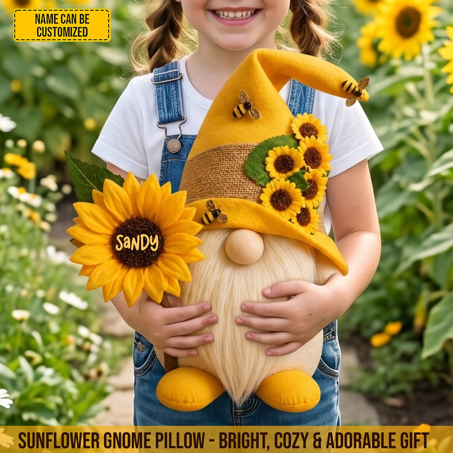 Personalized Sunflower Gnome Custom Shaped Pillow