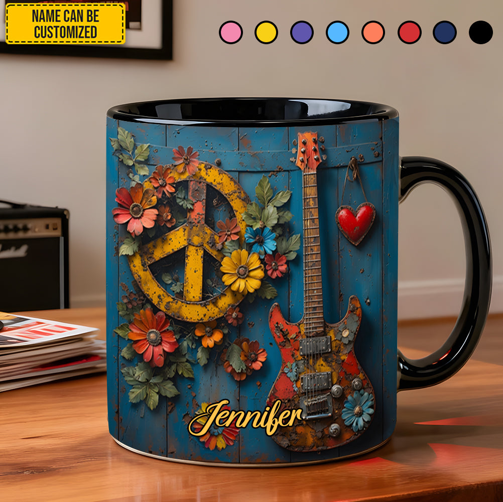 Personalized Hippie Guitar Floral Accent Mug