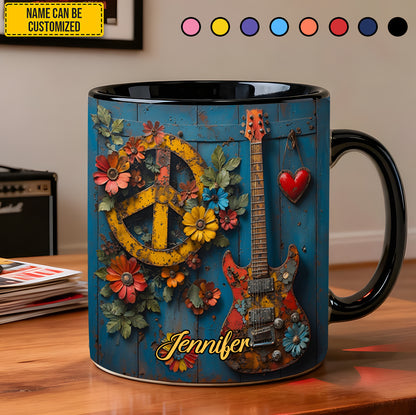 Personalized Hippie Guitar Floral Accent Mug