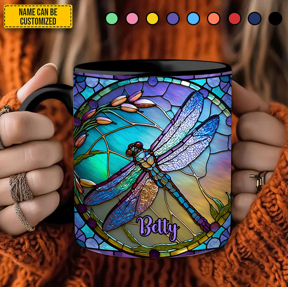 Colorful Stained Glass Dragonfly - Personalized Dragonfly Accent Mug