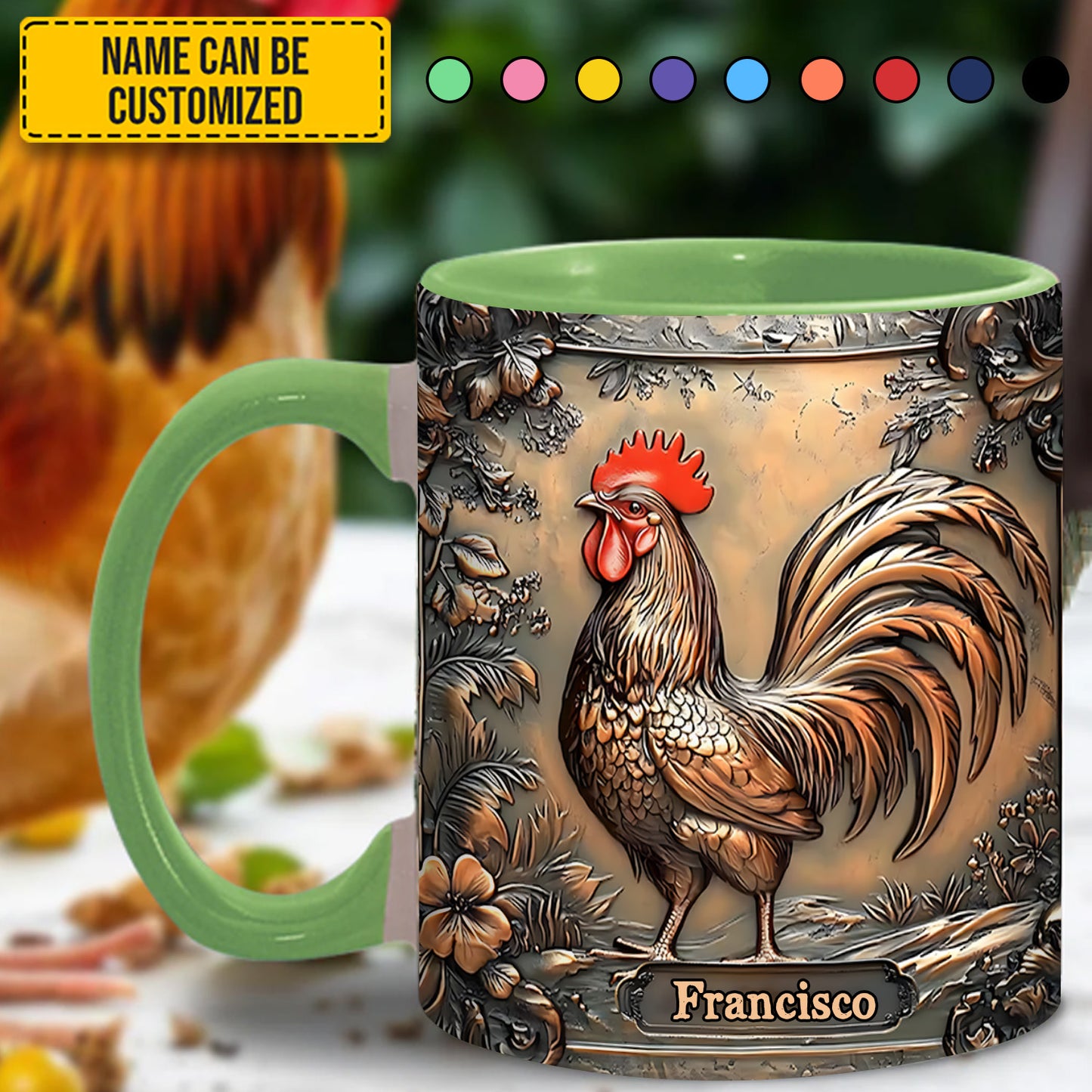 Rustic Rooster - Personalized Chicken Accent Mug