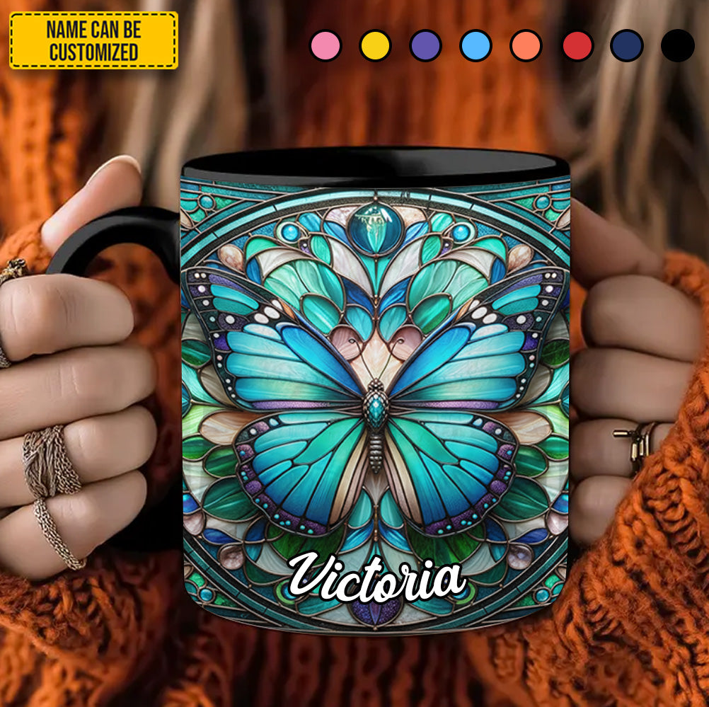 Stained Glass Butterfly - Personalized Butterfly Accent Mug