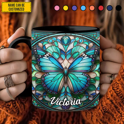 Stained Glass Butterfly - Personalized Butterfly Accent Mug