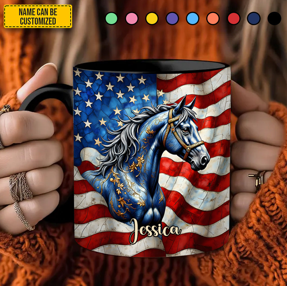 Personalized Patriotic Horse Accent Mug