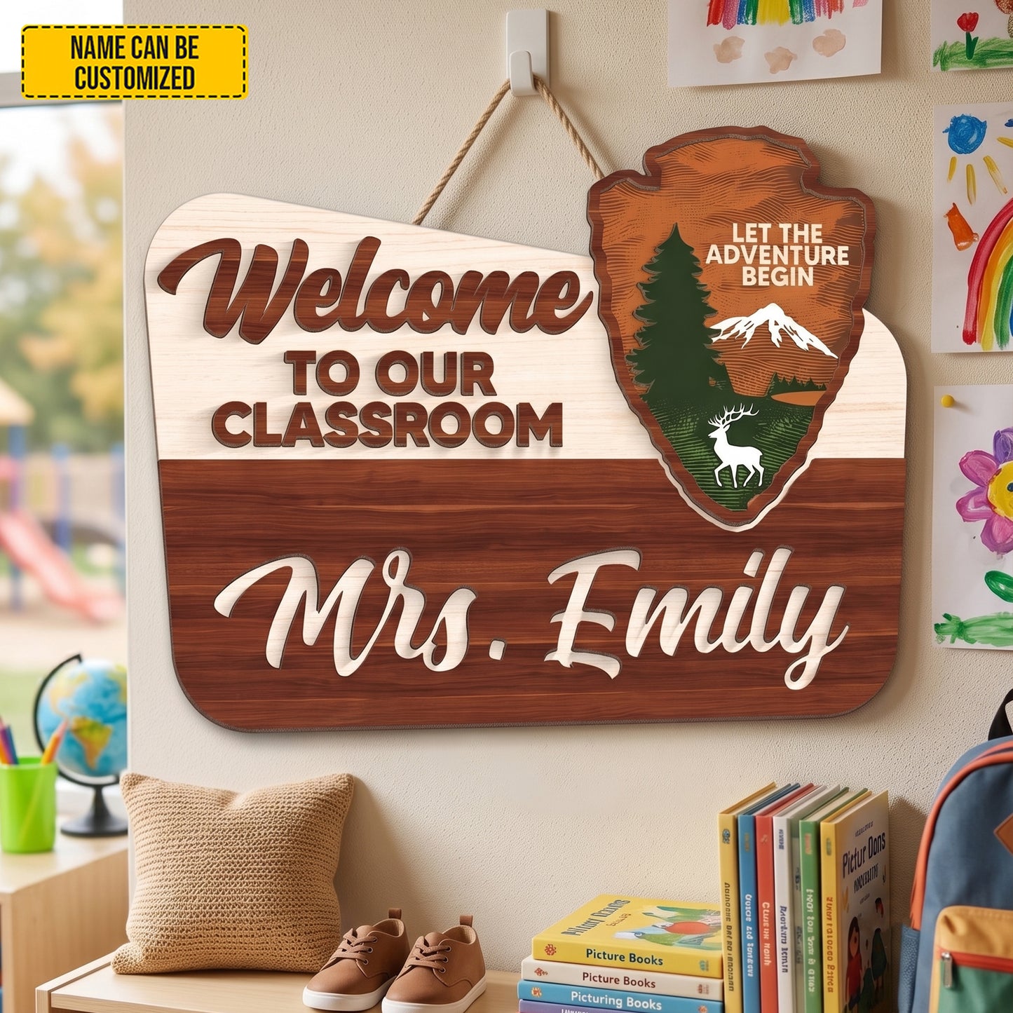 Personalized Teacher Name Sign for Classroom Door - National Park Style Wooden Sign